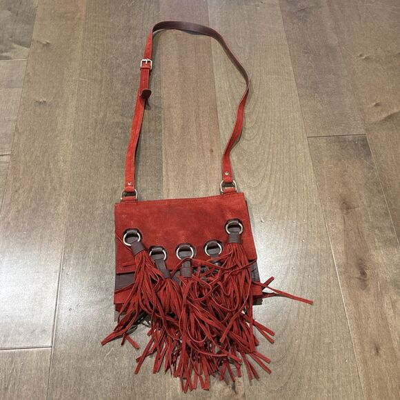 Free People Handbags - Free People Suede Crossbody Bag Red/Brown Fringe Purse